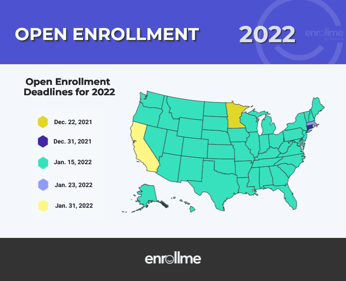 Map of Open Enrollment Dates for 2022